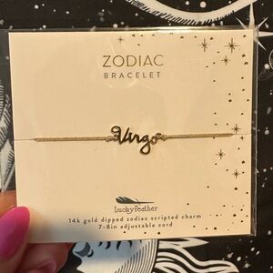 Virgo Zodiac Bracelet, 14k gold dipped, 7-8in adjustable cord, NWT